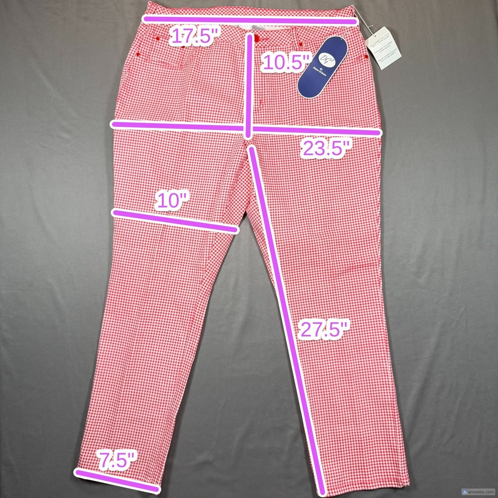 DG2 by Diane Gilman Womens 16WP Red Gingham Check Straight Leg Pants Casual - Picture 4 of 16